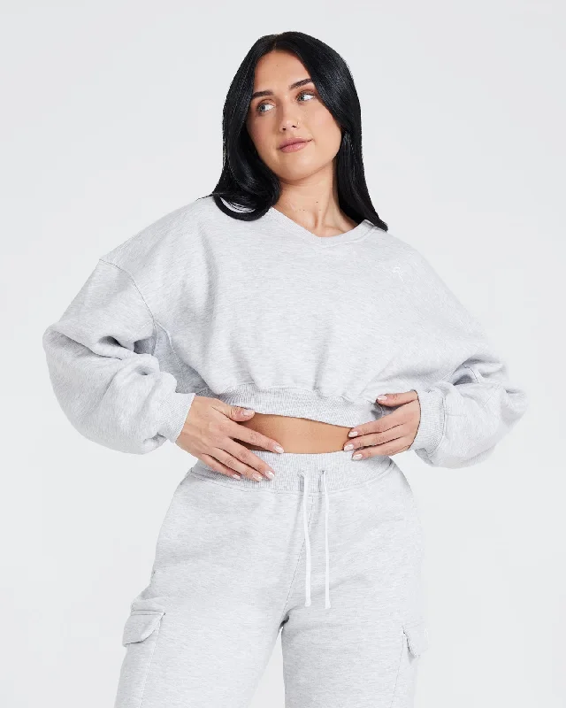 All Day Oversized V-Neck Sweatshirt | Light Grey Marl