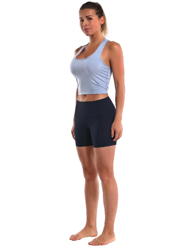 High Waist Side Pockets Yoga Shorts darkblue