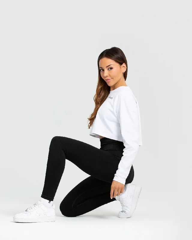 Comfort Oversized Cropped Long Sleeve T-Shirt | White