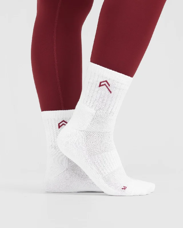 Mid Crew Socks 2 Pack | White/Burnt Cherry