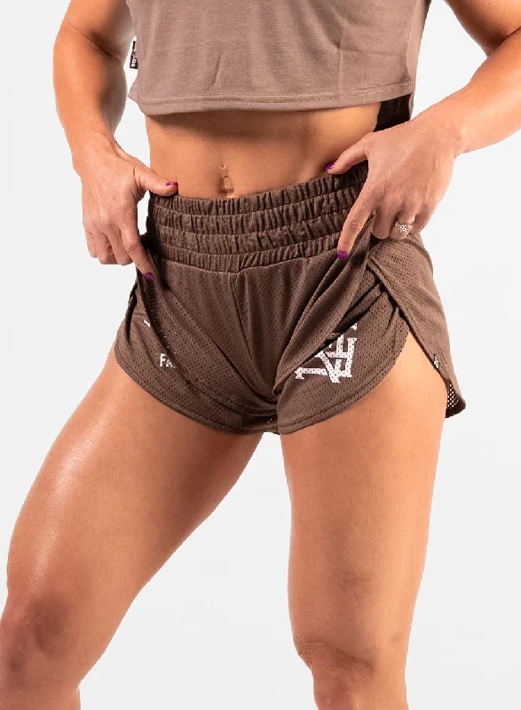 WOMENS MOMENTUM MESH SHORTS - EARTH