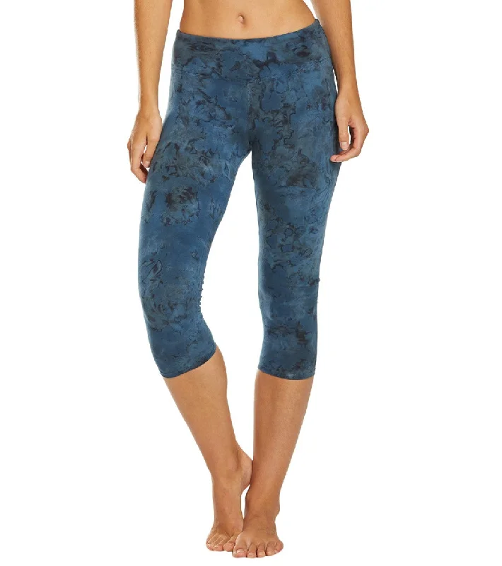 Hard Tail Flat Waisted Cotton Yoga Capris Grey Blue Reverse Lava Wash