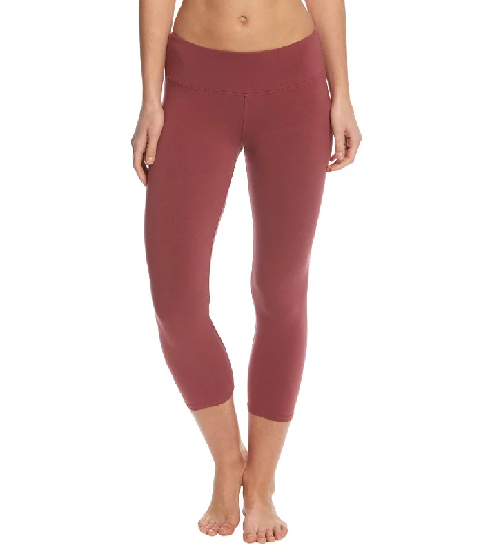 Hard Tail Flat Waisted Cotton Yoga Capris Smokey Rose