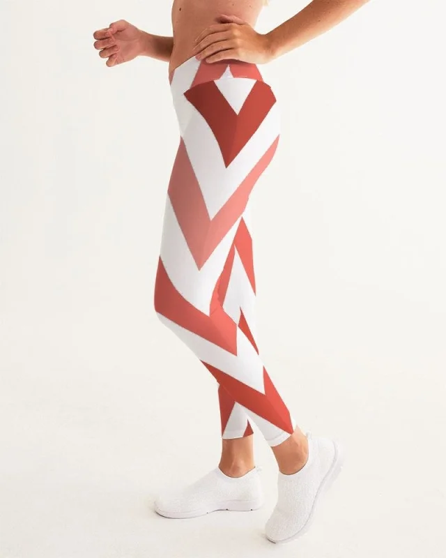 Womens High-waist Fitness Legging Yoga Pants, Red White Herringbone