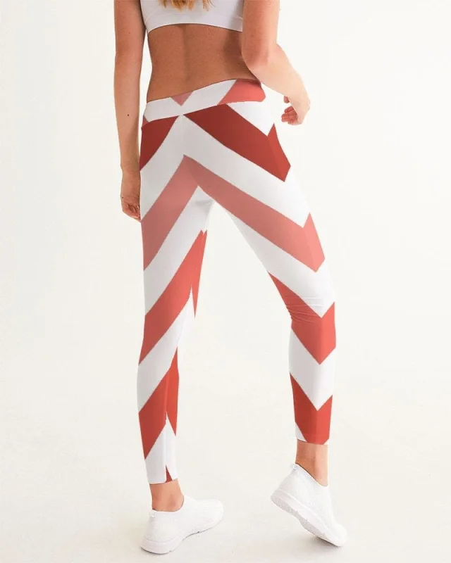 Womens High-waist Fitness Legging Yoga Pants, Red White Herringbone