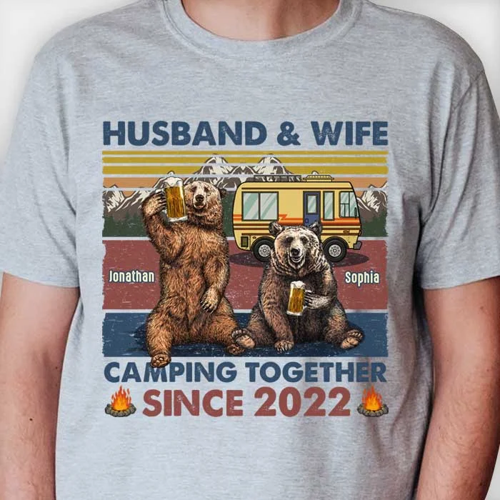 Husband & Wife Adventuring Together - Personalized Unisex T-shirt, Hoodie - Gift For Couples, Gift For Camping Lovers