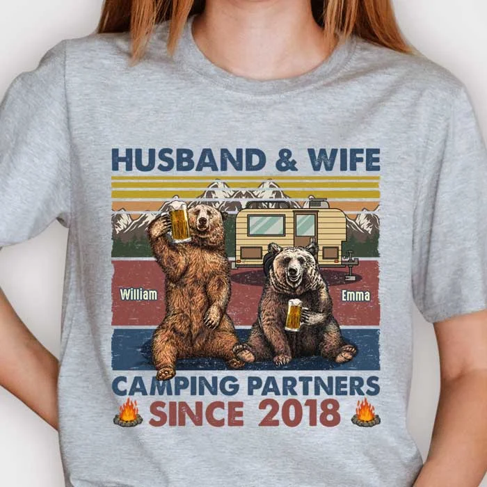 Husband & Wife Adventuring Together - Personalized Unisex T-shirt, Hoodie - Gift For Couples, Gift For Camping Lovers