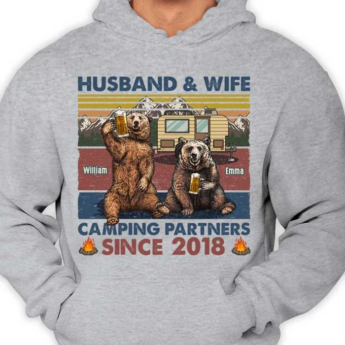 Husband & Wife Adventuring Together - Personalized Unisex T-shirt, Hoodie - Gift For Couples, Gift For Camping Lovers