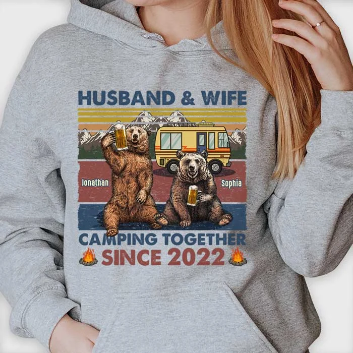 Husband & Wife Adventuring Together - Personalized Unisex T-shirt, Hoodie - Gift For Couples, Gift For Camping Lovers