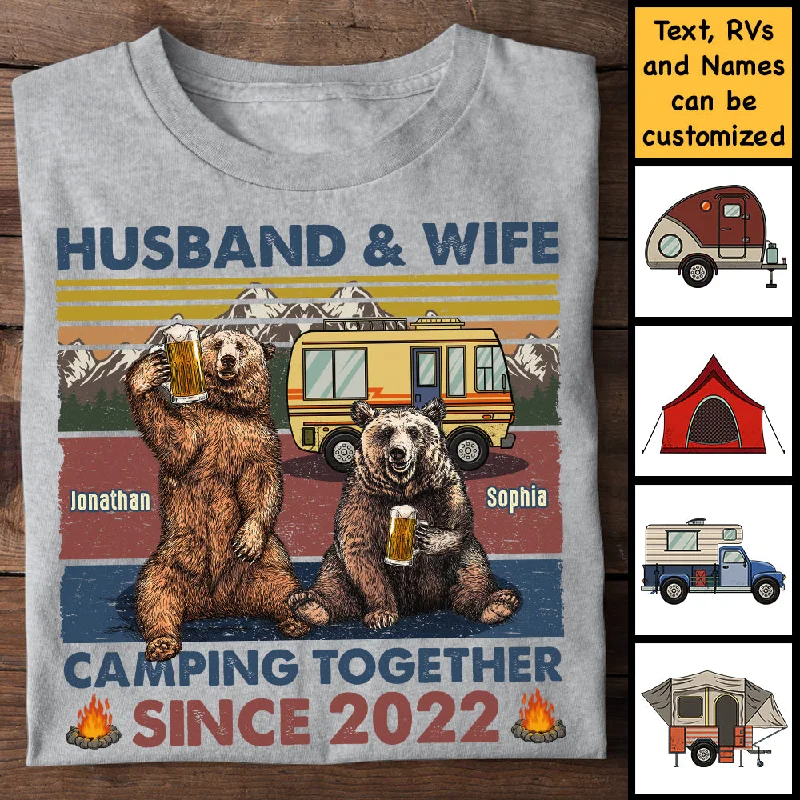 Husband & Wife Adventuring Together - Personalized Unisex T-shirt, Hoodie - Gift For Couples, Gift For Camping Lovers