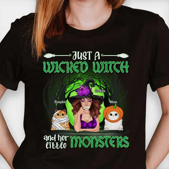 Just A Wicked Witch And Her Little Monster - Personalized Unisex T-Shirt, Hoodie, Sweatshirt - Gift For Witches, Gift For Pet Lovers, Halloween Gift