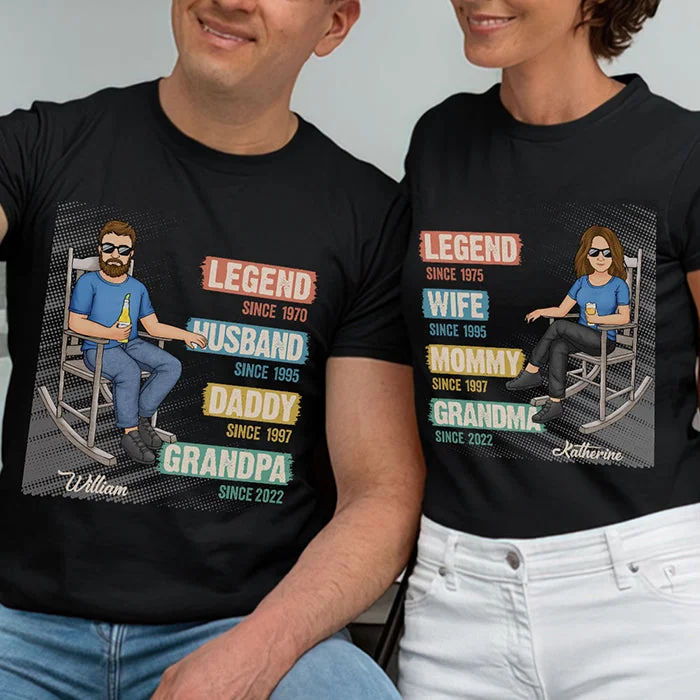 Legend, Husband Wife, Daddy Mommy & Grandpa Grandma Since - Personalized Matching Couple T-Shirt - Gift For Couple, Husband Wife, Grandparents