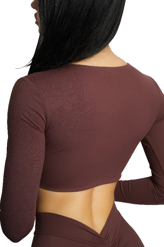 SCULPT LONG SLEEVE TWIST TOP - BROWN