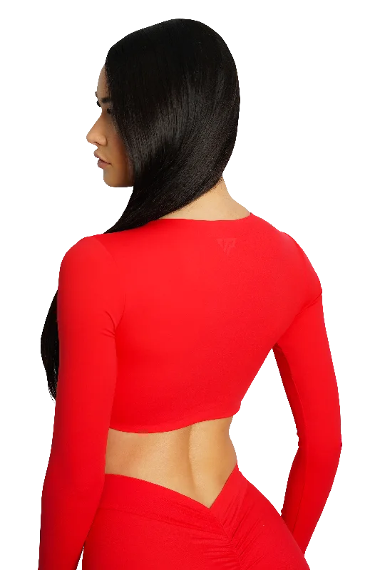 SCULPT LONG SLEEVE TWIST TOP - RED