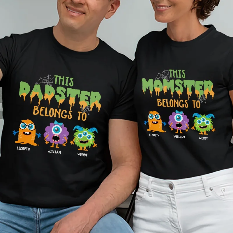 This Dadster Momster Belongs To - Personalized Matching Couple T-Shirt - Gift For Couple, Husband Wife, Halloween Gift