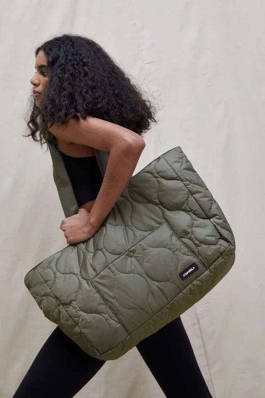 Quilted Nylon Tote Bag - Olive Green