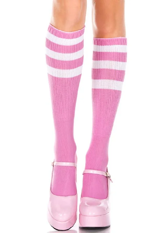 Triple Stripe [Pink/White] | KNEE HIGH SOCKS