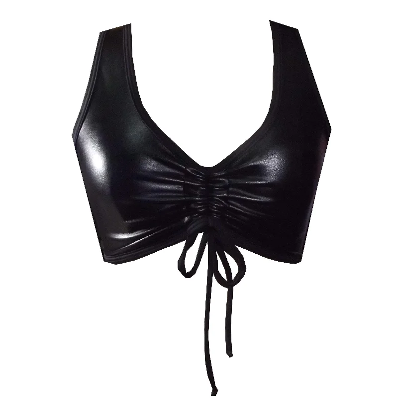 Leather Look Scrunch front Sports Crop Top BK138