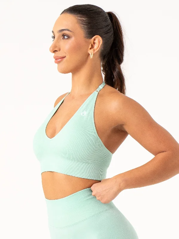 Lift Rib Seamless Halter Sports Bra - Aqua