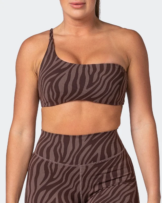 Movement One Shoulder Bralette - Coffee Zebra Print