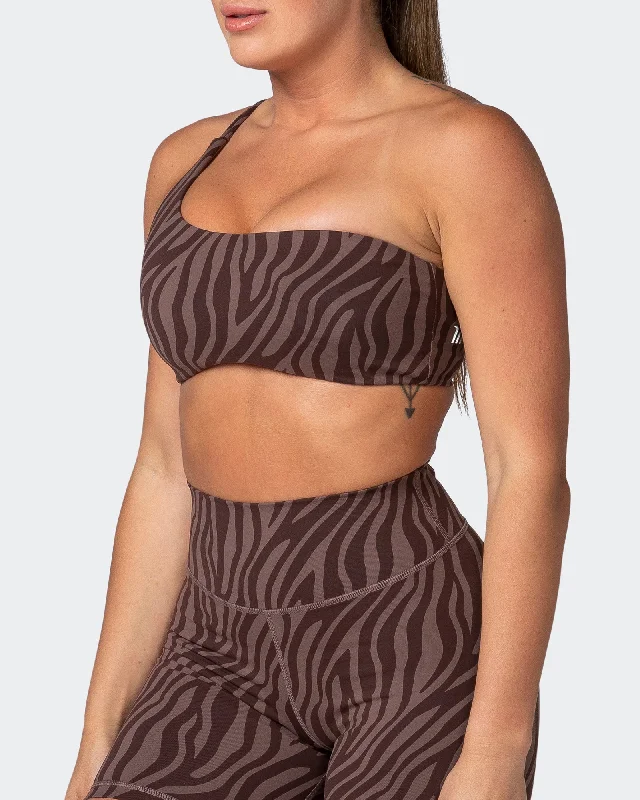 Movement One Shoulder Bralette - Coffee Zebra Print