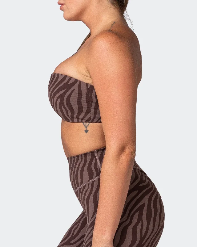 Movement One Shoulder Bralette - Coffee Zebra Print