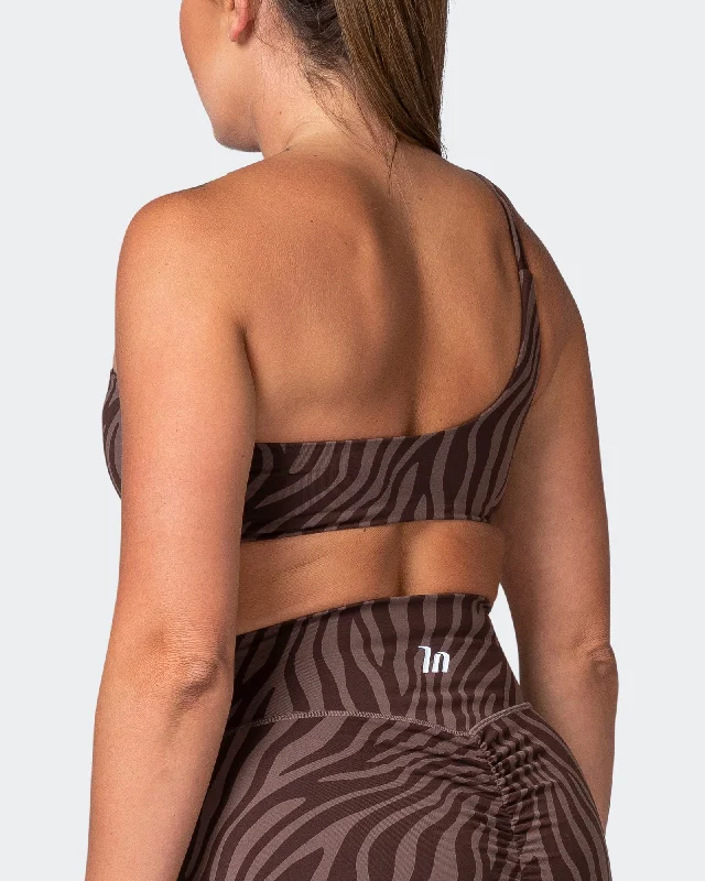 Movement One Shoulder Bralette - Coffee Zebra Print