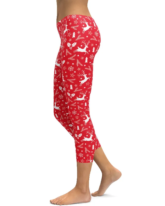 Red Reindeer Christmas Capris