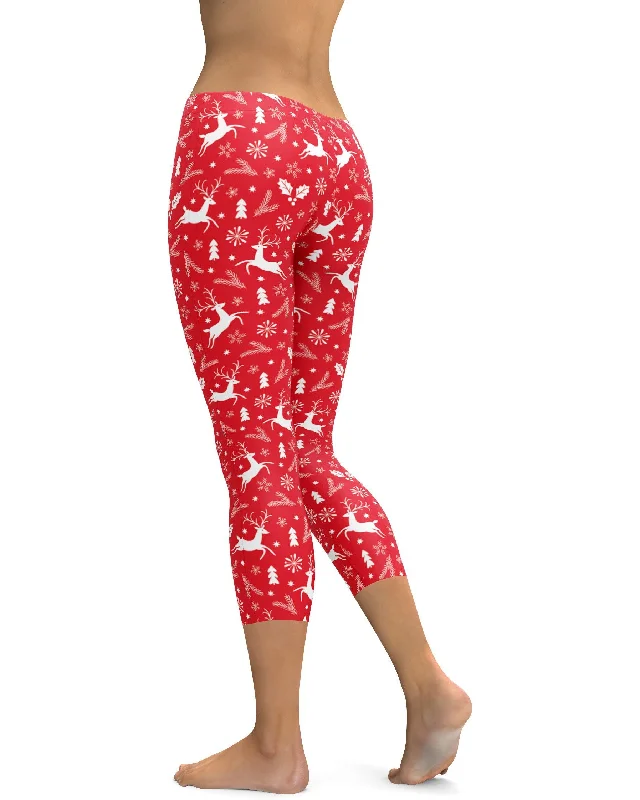 Red Reindeer Christmas Capris