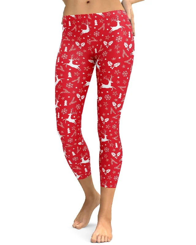 Red Reindeer Christmas Capris