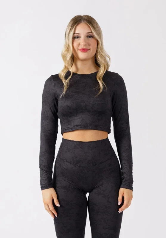 Reluna™ Long Sleeve Crop Obsidian