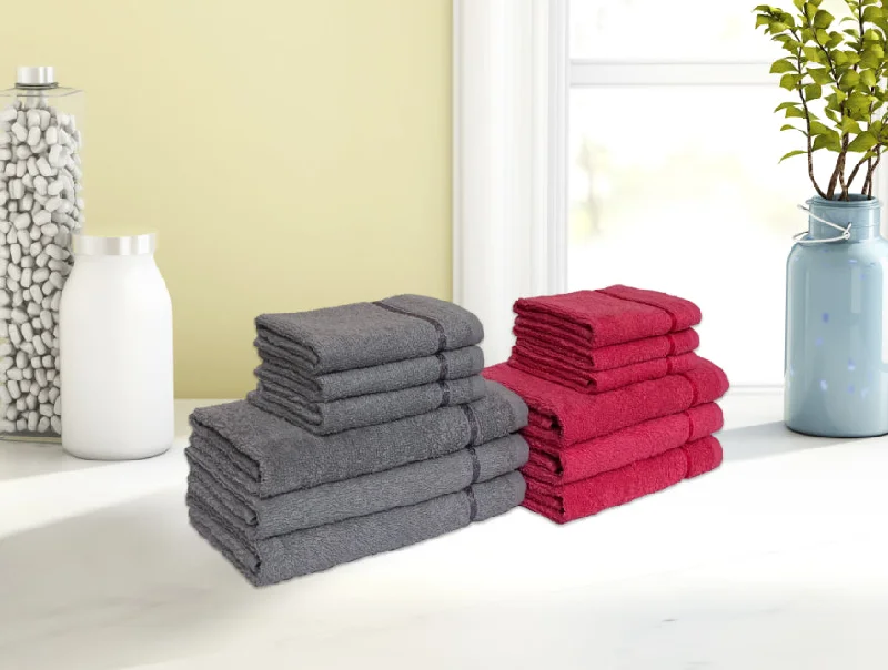 Coral/Grey 12 Piece 100% Cotton Towel Set - Seasons Best Qd By Spaces