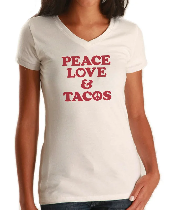 Women's Peace Love and Tacos Vneck T-Shirt